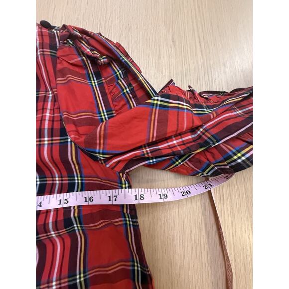 J. CREW Women Red Tartan Plaid Ruffled Puff Sleeves Steward Blouse XXS 2394 - Picture 7 of 9